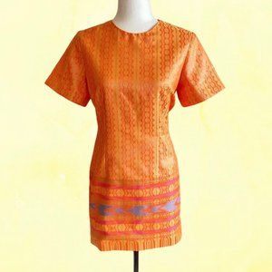 Vintage orange and gold handmade mini dress